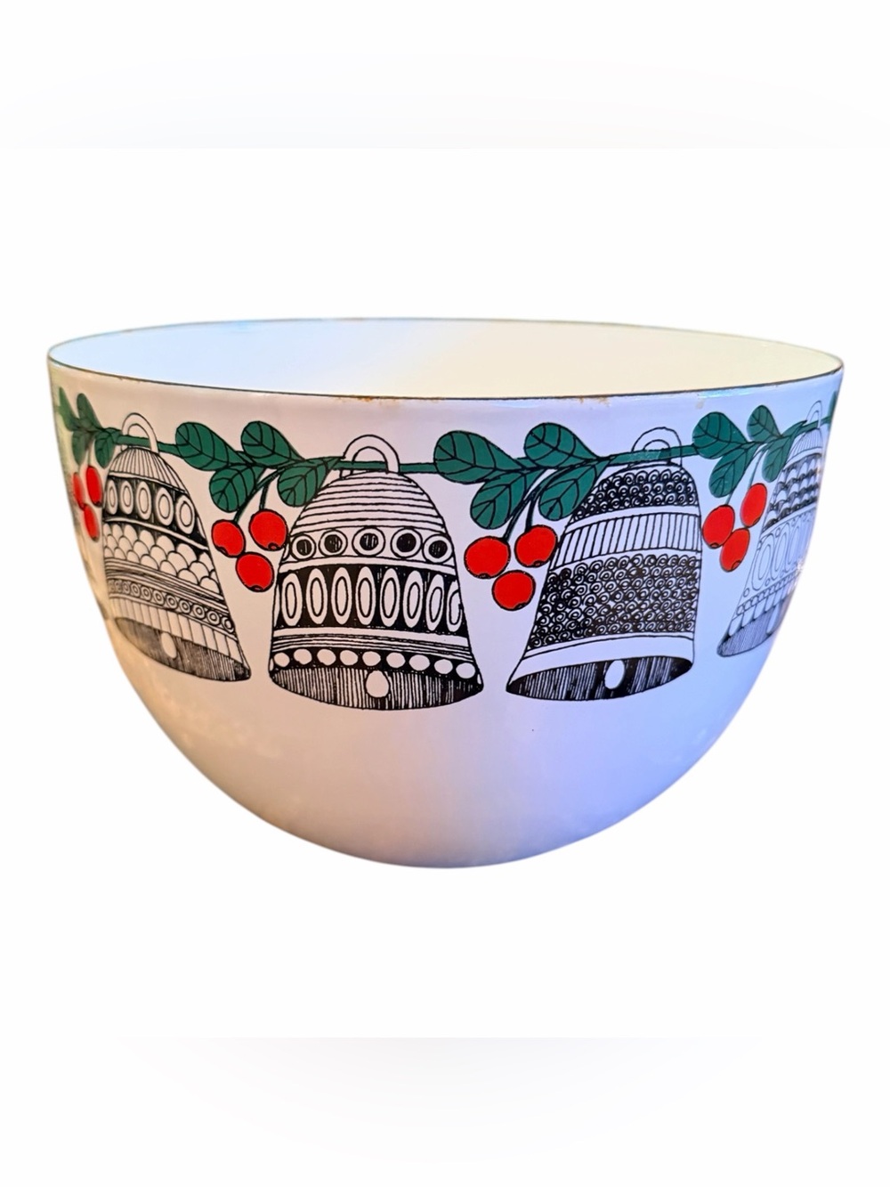Vintage Arabia Finland Rare Kaj Franck Bells & Holly Enamel 8.25”W X 5.5”D Bowl